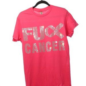 High Quality Cancer Awareness F U Cancer Rhinestone Bling Short Sleeve T-shirt